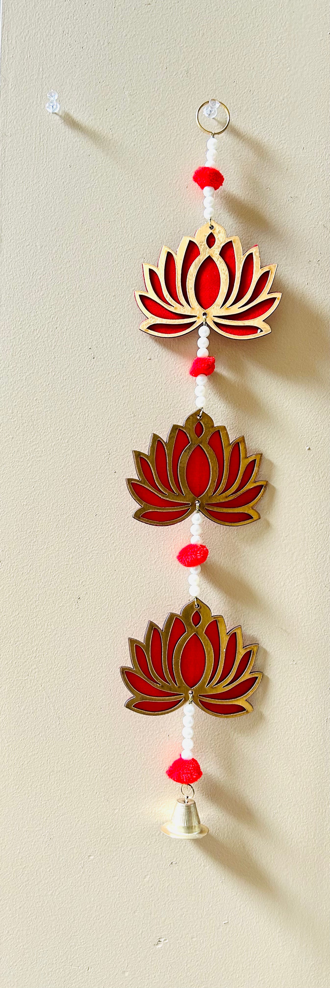Murugan Decors 4 Pcs Acrylic Lotus with Bell | Indian Hanging Decorations | Acrylic, 2 feet | Lotus Wall Hanging for Backdrop Decoration, Ganesh Chaturthi Decoration, Pooja, Mandir, Diwali Décor