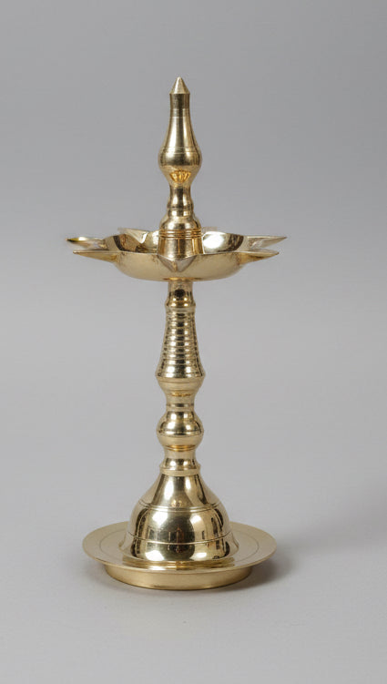 Kerala Fancy Muruga Vilakku - 10 Inches | Brass Lamp|Kerala Deepam|5 Face Kerala Kuthu Vilakku | 5-Wick Traditional Oil Lamp|Diwali Diyas | Panchmahal Deepam- Indian Diya Gifts