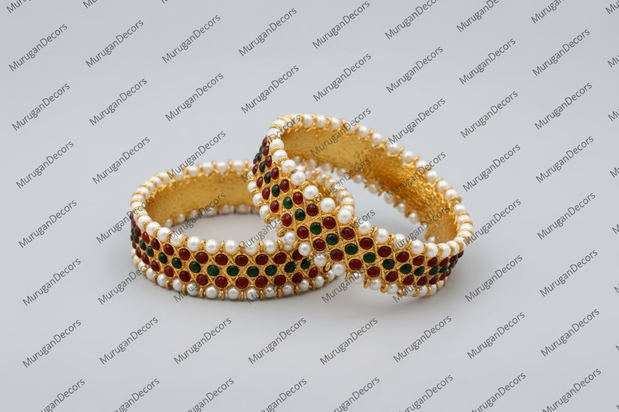 Bharathanatyam Dance Jewellery Big Bangles set| Kemp Bharatanatyam Jewelry/ Stone & Pearl Jewelry Set For Dance|Stone Bangles