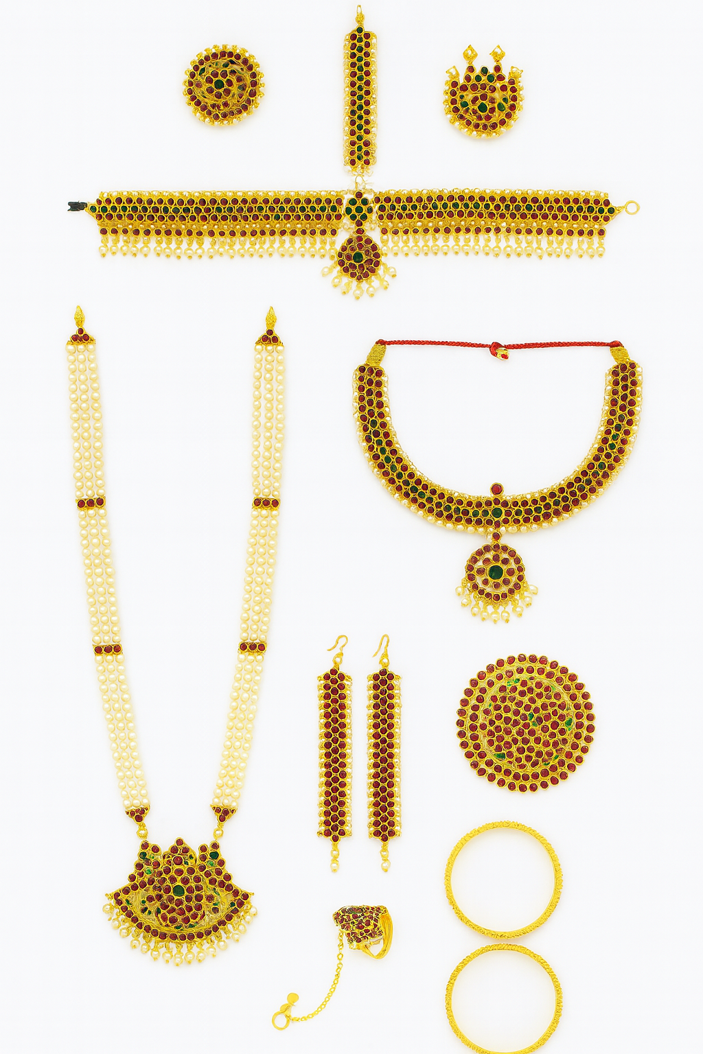 Bharathanatyam Dance Jewellery full Set| Kemp Bharatanatyam Jewelry/ Stone & Pearl Jewelry Set For Dance