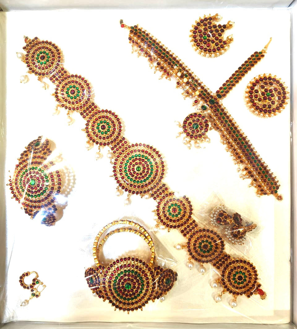 Bharathanatyam Dance Jewellery full Set| Kemp Bharatanatyam Jewelry/ Stone & Pearl Jewelry Set For Dance
