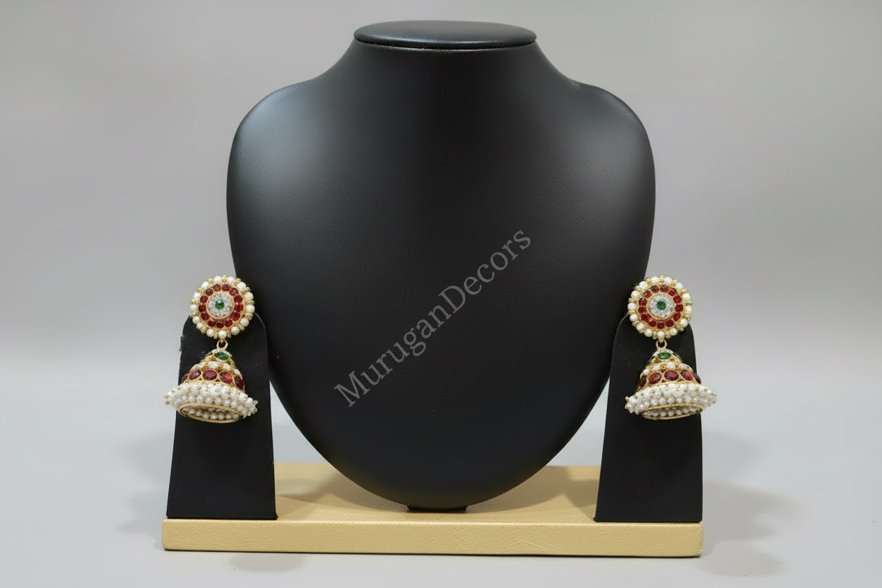 Big Kemp Temple Indian jewelry Earrings jimikki|Jumkka|| Bharatnatyam, Kuchipudi, Engagement, Weddings, Birthdays | Classical Dance Jewelry