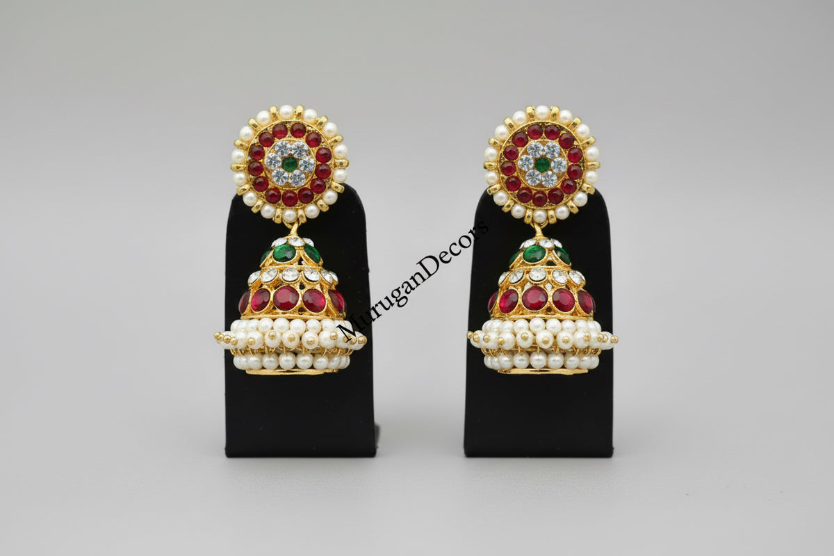 Big Kemp Temple Indian jewelry Earrings jimikki|Jumkka|| Bharatnatyam, Kuchipudi, Engagement, Weddings, Birthdays | Classical Dance Jewelry