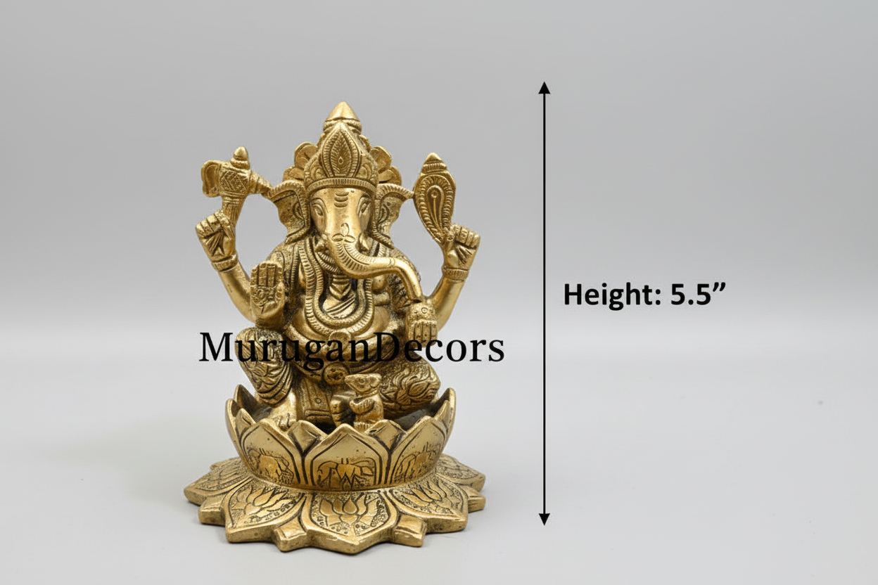 Brass Hindu god idols | 5.5 inch Ganesha and Lakshmi God statues with Lotus for pooja room | Vinayakar & Lakshmi Murti | Antique Brass Statue|Lakshmi |Vinayagar | Lakshmi brass Statue for Hindu pooja