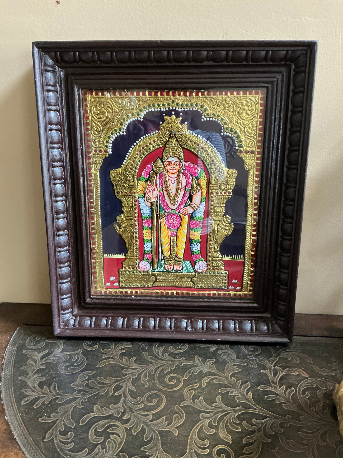 Lord Murugan Tanjore Painting With Teakwood Frame – (15x13 in) Hindu Deity Photo Frames for Home Pooja Mandir and for housewarming pooja