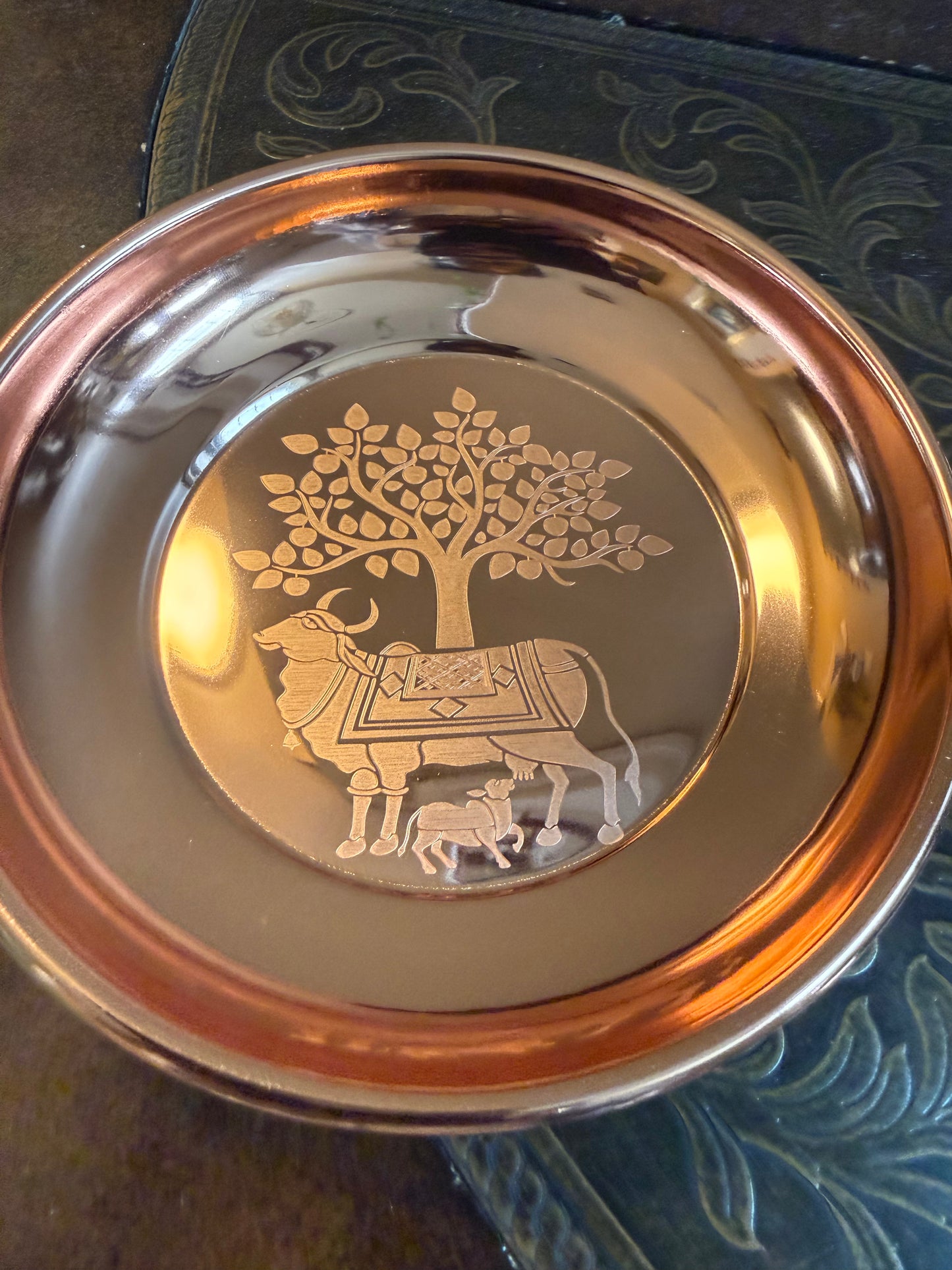 Meenakari Peacock/Flower design work steel plate|pooja thali|pooja plate| Housewarming Gift, Thambulam Plate, Pooja Gift, Return Gift, Navarathri gift, Diwali Gift