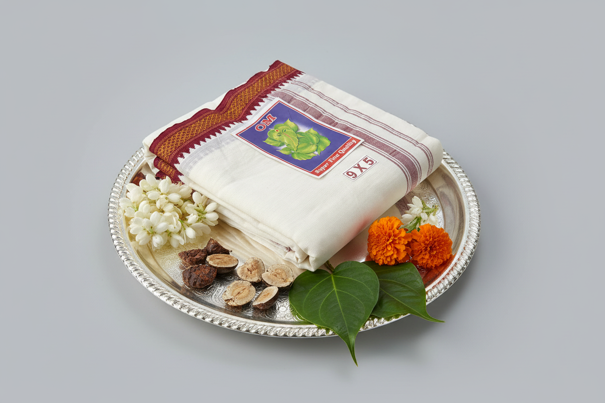 9*5 pooja dhoti|Cotton Dhoti|Wedding Puja Item|Dhoti | Cotton Vasti/ Angavastram/ Cotton Pancha|Iyyar dhoti and Angavastram|Pooja cloth for satyanarayana/Housewarming pooja
