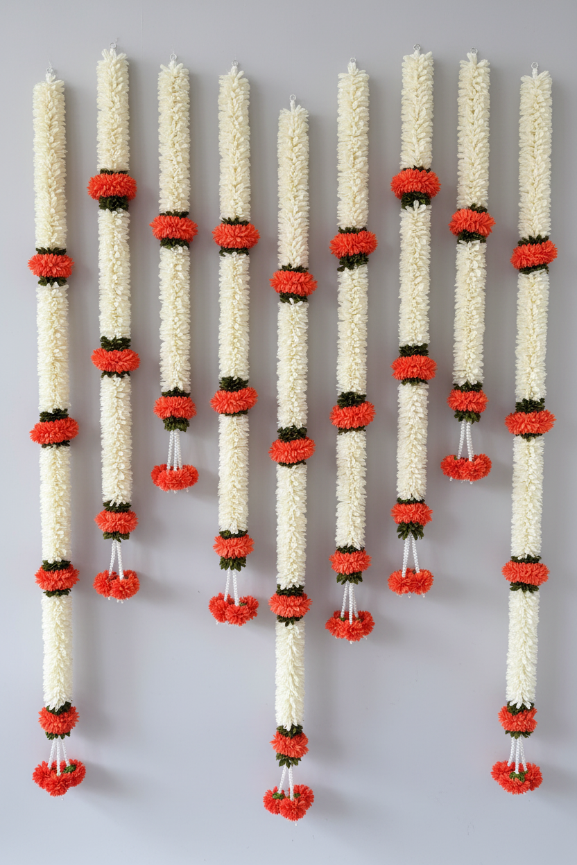 Indian Artificial flower garland|Pink and Orange color Garland| pooja backdrop garland set for housewarming/festival decorations/pink garlands