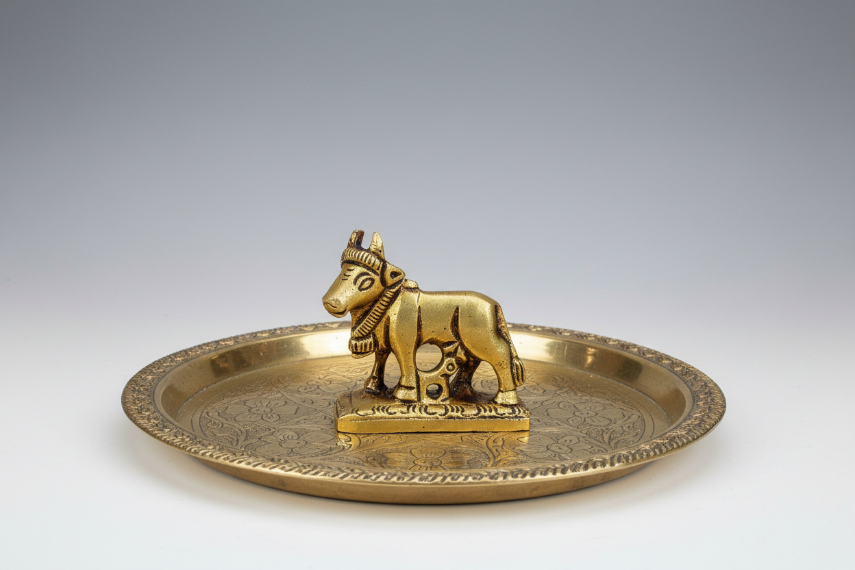 Brass Hindu god idols | mini Kamdhenu Cow With Calf Idol With Base- 2 Inches | Brass Idol | Antique Polish Cow And Calf Statue for Home | Antique Brass Statue|Cow and Calf brass Statue for housewarming gifts