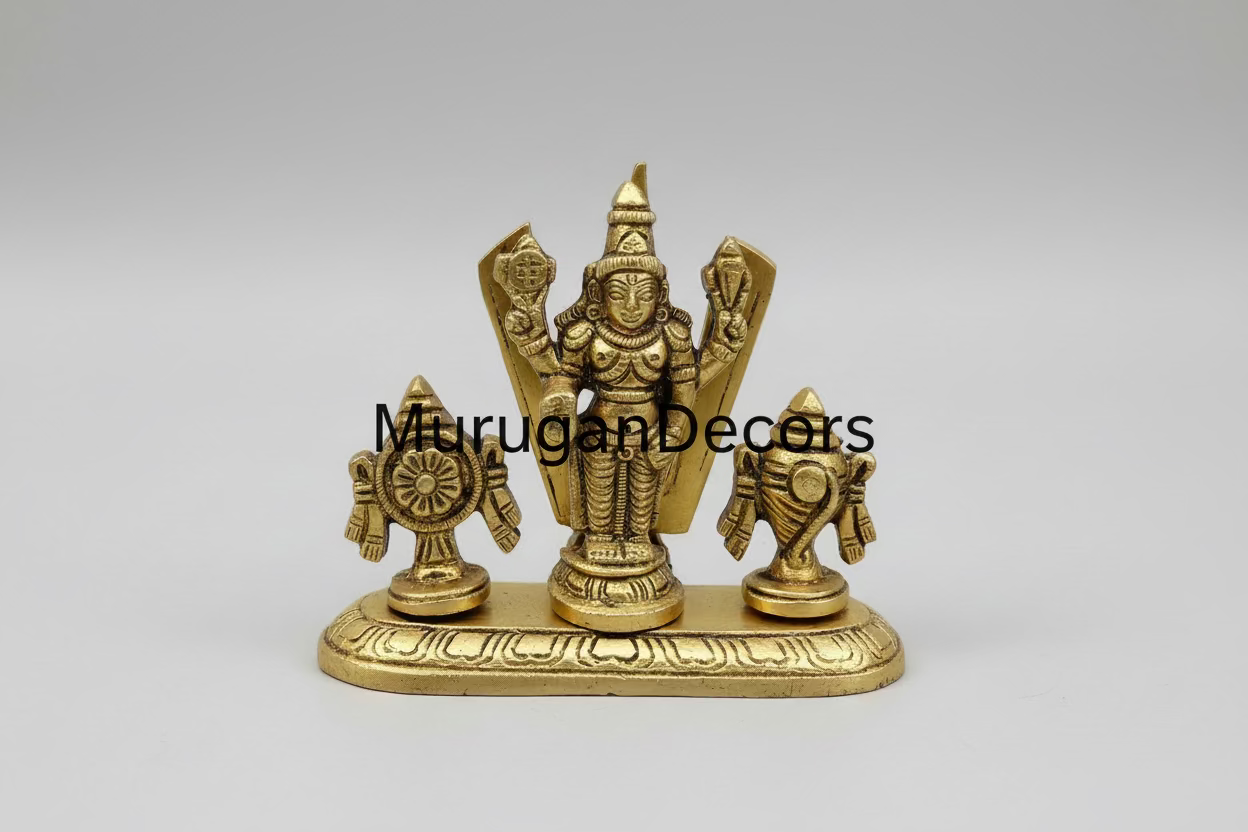 Brass Vishnu Shanku Chakra Murti Standing On Base | 4" Small Fine Quality Lord Tirupati Balaji Statue with Shankh Chakra Tilak |Antique Brass Idol For Worship| Brass vishnu statue| Antique Brass Statue|Vishnu |Hindu pooja