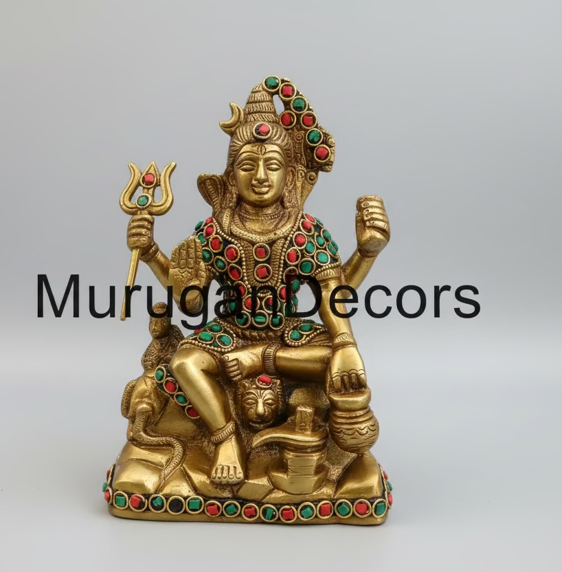 Shiva in Spiritual Bliss |8 inches| Shiv ji Idols|Handmade Brass Statue with turquoise Stone Work |Idols for Hindu pooja |housewarming| festival|Return Gifts