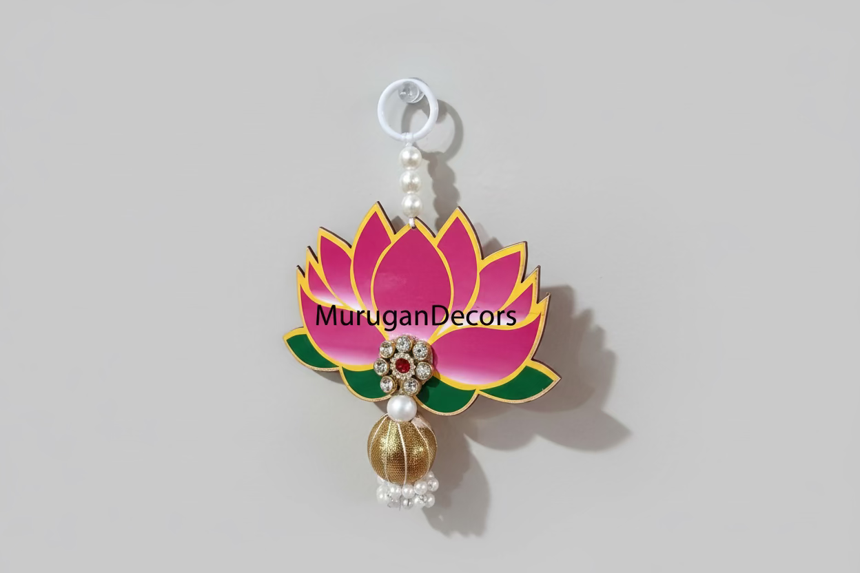 1 Piece Acrylic Handmade Pink Lotus latkan with stone|Hangings Garlands |Diwali Wall Hangings | Diwali Toran|Indian Festival Decor