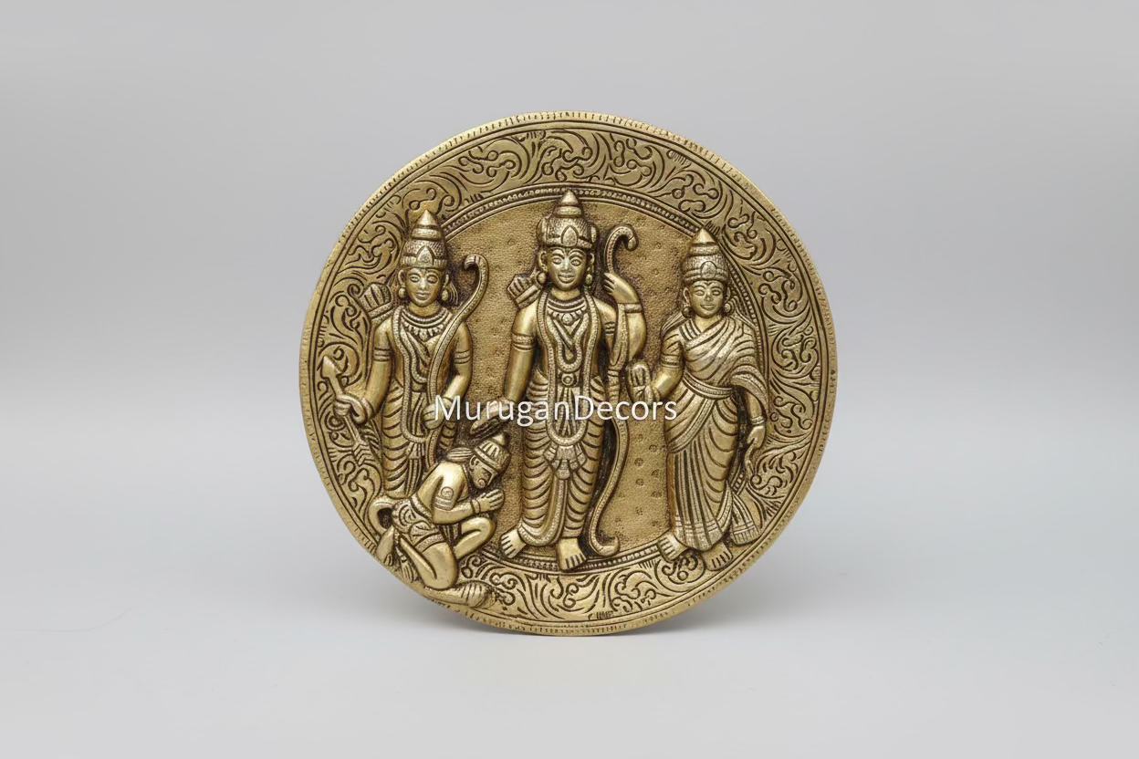 8" Round Shape brass Ram Darbar Wall Hanging | Sacred Sculpture of Lord Rama, Sita, Lakshman,Hanuman for Home Temple Gifting |Art | Housewarming Gifts| Wall Décor|Hindu Traditional Home Decor| Spiritual Gifts|Home Decorative by Indian Collectible