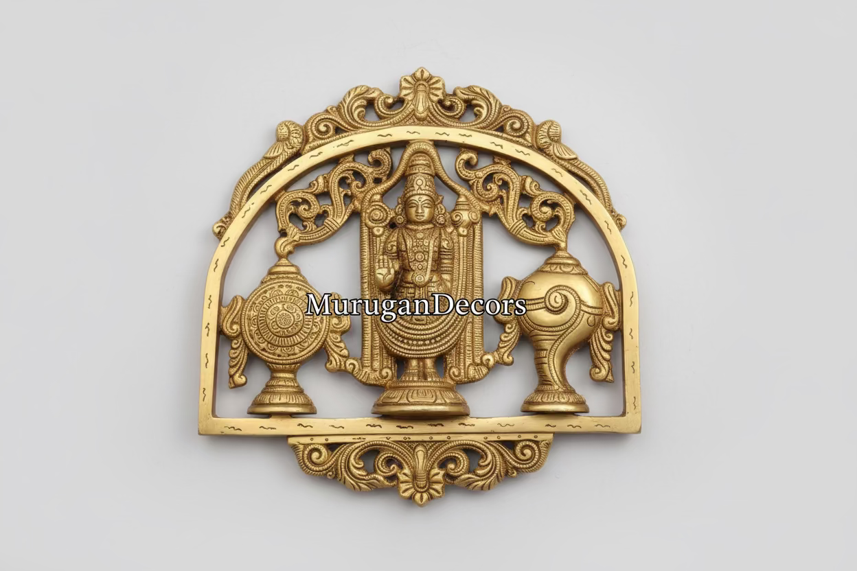 Brass Lord Tirupati Balaji Shankh Chakra Namah Wall Hanging –Venkateshwara Home Decor|Housewarming Gifts| Hindu Traditional Home Wall Decor| Best House Warming Gift