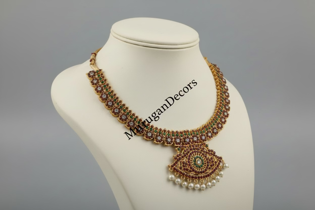Heavy Mango Mala Kemp Temple Indian Dance Jewelry – Long Maala and Short Necklace |Long Haram|for Bharatnatyam, Kuchipudi Dance, Weddings, Engagements| Classical Dance Jewelry