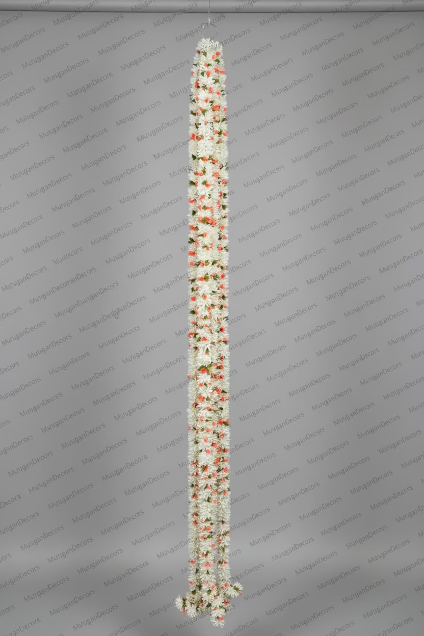 Full White/Orange 10 feet Jasmine Artificial garland Decor /Long garland strings/ Pooja Decor / Indian Festival Decor / Artifical Flower Decor / Diwali/Ganesha/Wedding/Housewarming | Pooja | Festival Decor