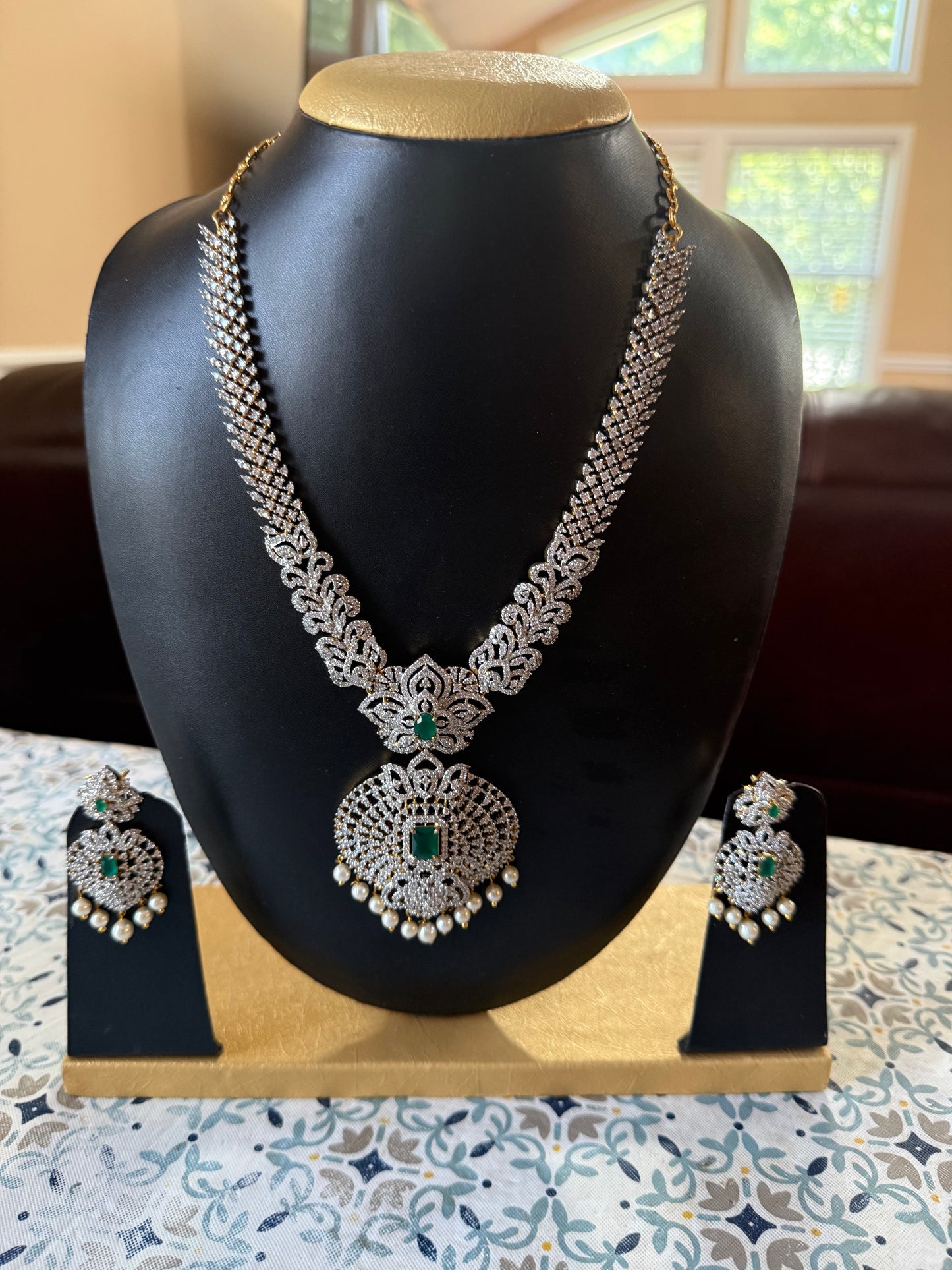 AD Stone Indian Artificial Jewelry Set – Long Haram with Earring Set |Indian Artificial Jewelry Online USA |AD Stone | Gold Plated Imitation Jewelry for Weddings, Festivals| Celebrations,Parties