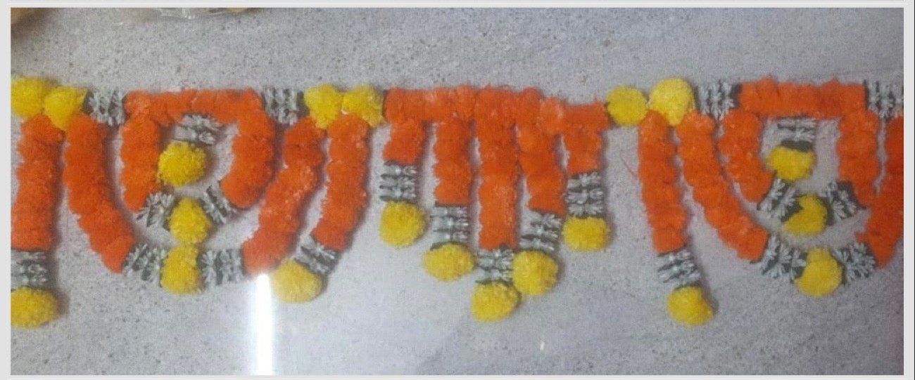 Artificial Marigold Door Toran – Orange & Yellow | Diwali, Ganesh Chaturthi & Navratri Festival Decoration