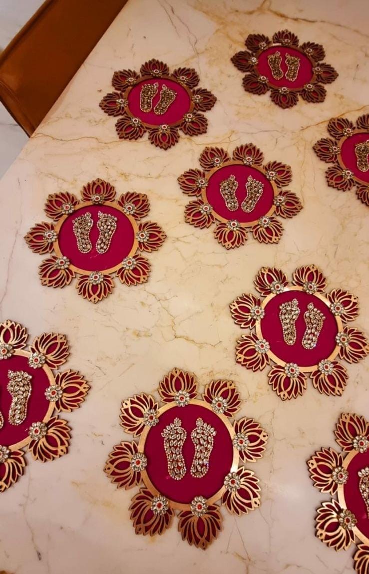 Acrylic Pink Lotus Lakshmi Charan Paduka Feet Sticker – 6 inches || Diwali, Ganesh Chaturthi, Indian Festival Decor & New Year Decoration Gift