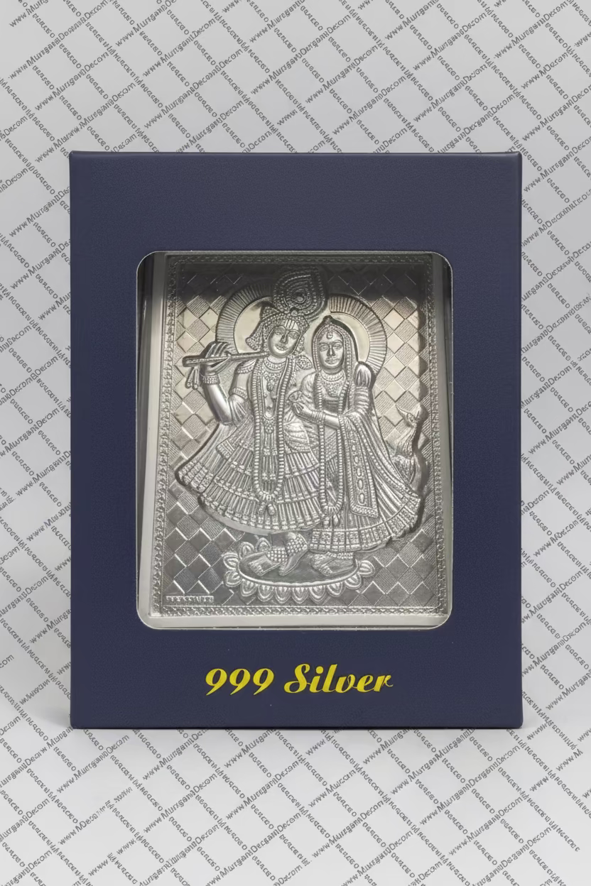shop 999 pure silver plated God frames , Radha Krishna frame return gifts for Krishna Janmashtami pooja favors online USA at MuruganDecors