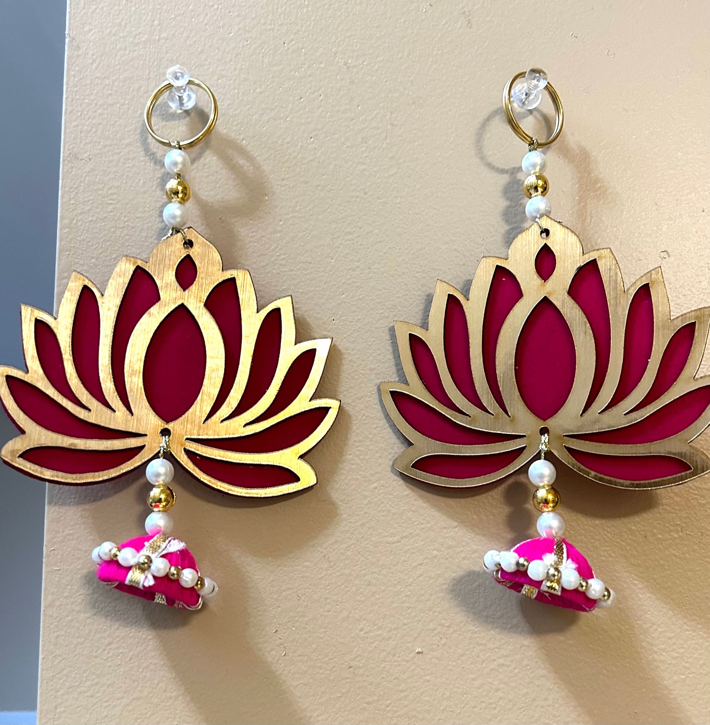 6 Pcs Acrylic Handmade Pink Lotus latkan Hangings Garlands Diwali Floral Wall Hangings Indian Pooja Room Wood Decoration Back Dropper Showpiece for Diwali Temple Home Wall Decor | Festival Decor(Pink)