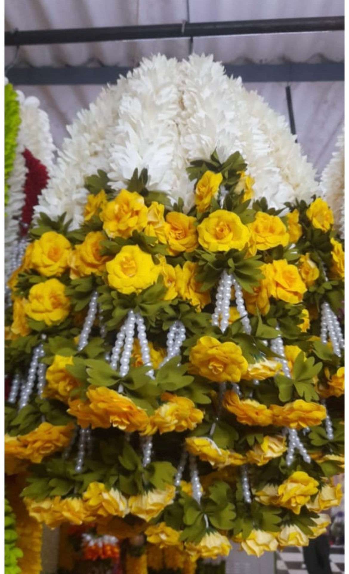 Jasmine with yellow rose flower Decor / rose buds garland strings/ Pooja Decor / Indian Pooja Decor / Artifical Flower Decor / Flower Pooja Decor/ Ganesh Pooja Decor