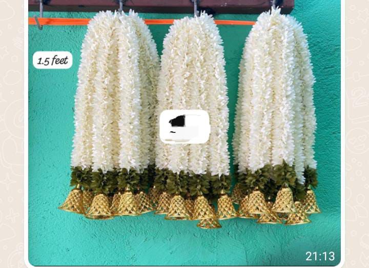 Jasmine Artificial garland with bell Decor / garland strings/ Pooja Decor / Indian Pooja Decor / Artifical Flower Decor / Flower Pooja Decor/ Ganesh Pooja Decor