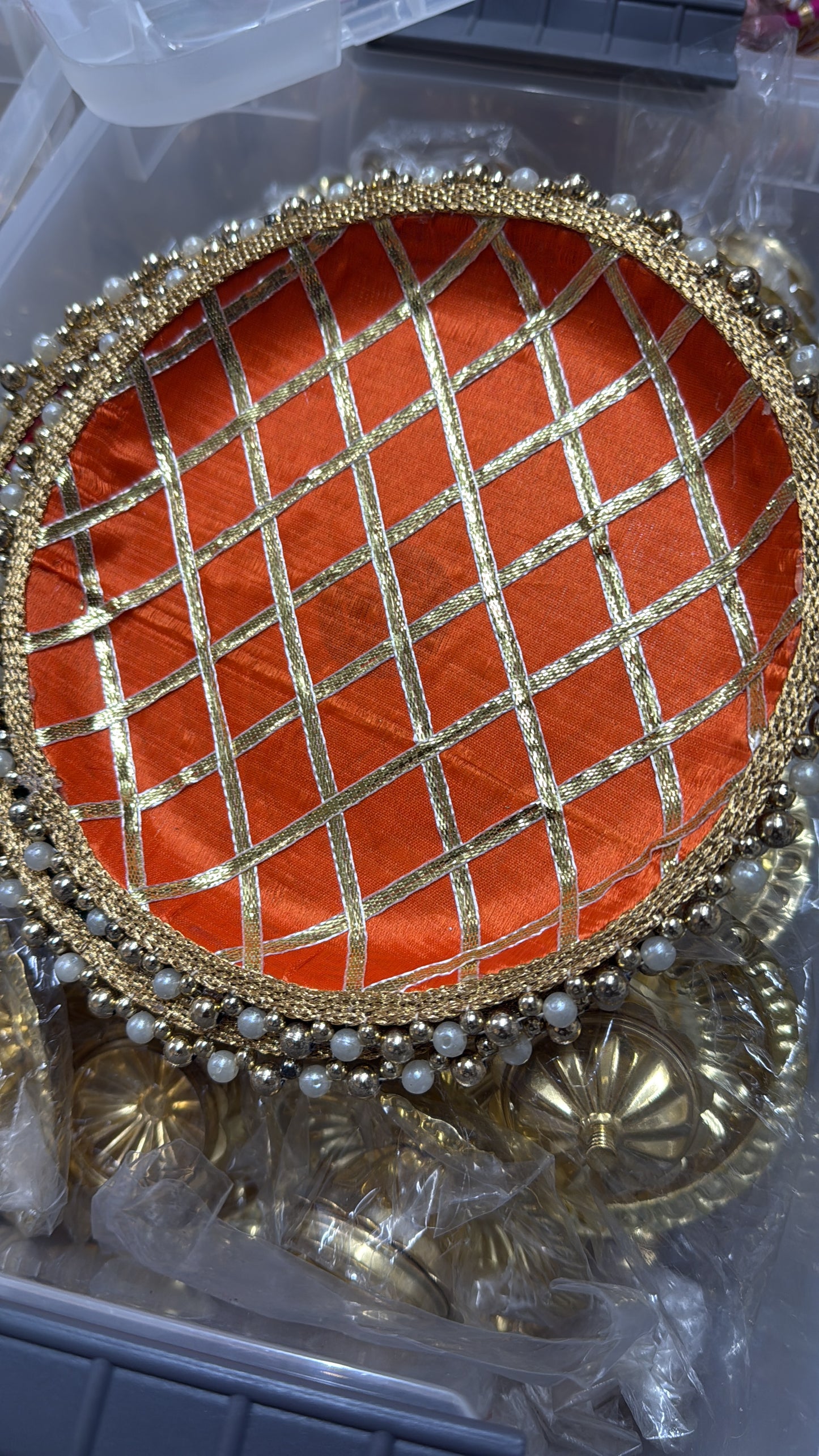 Cloth design work steel plate|pooja thali|pooja plate| Housewarming Gift, Thambulam Plate, Pooja Gift, Return Gift, Navarathri gift, Diwali Gift