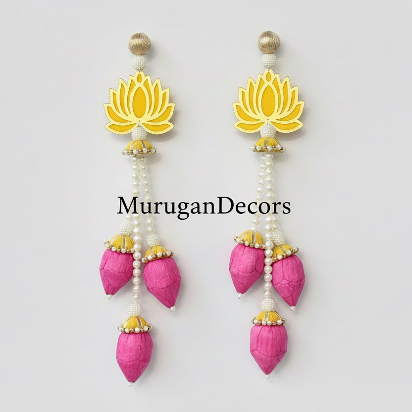 Pair Of Lotus Hanging for Decoration Floral Wall Hanging With Pearl Beads Lotus Buds, hanging toran / Lotus garland strings/ Pooja Decor / Indian Pooja Decor / Artifical Flower Decor / Flower Pooja Decor/ House warming  Decor
