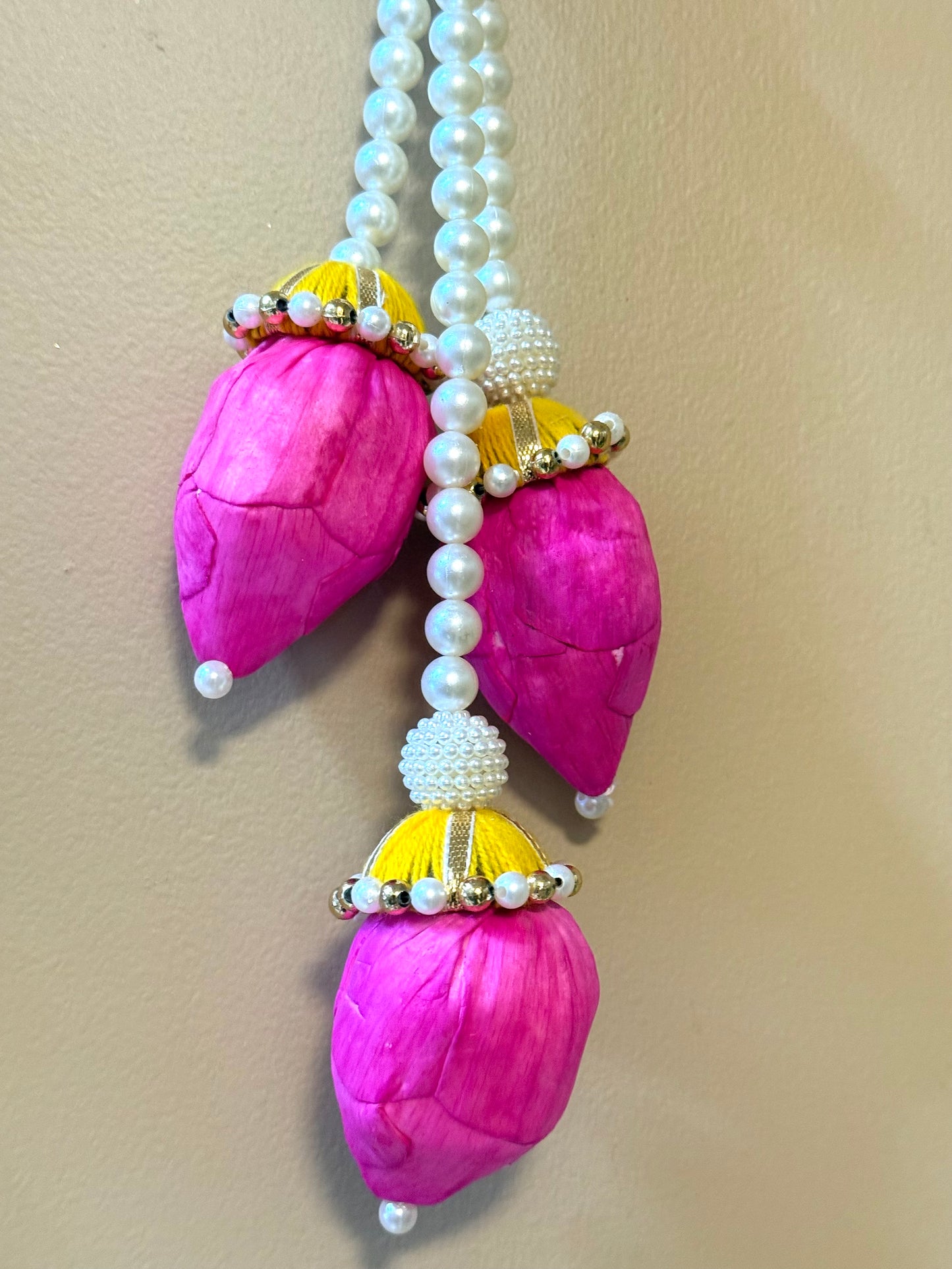 Pair Of Lotus Hanging for Decoration Floral Wall Hanging With Pearl Beads Lotus Buds, hanging toran / Lotus garland strings/ Pooja Decor / Indian Pooja Decor / Artifical Flower Decor / Flower Pooja Decor/ House warming  Decor