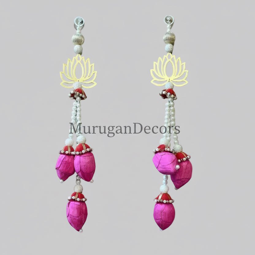 Pair Of Lotus Hanging for Decoration Floral Wall Hanging With Pearl Beads Lotus Buds, hanging toran / Lotus garland strings/ Pooja Decor / Indian Pooja Decor / Artifical Flower Decor / Flower Pooja Decor/ House warming  Decor