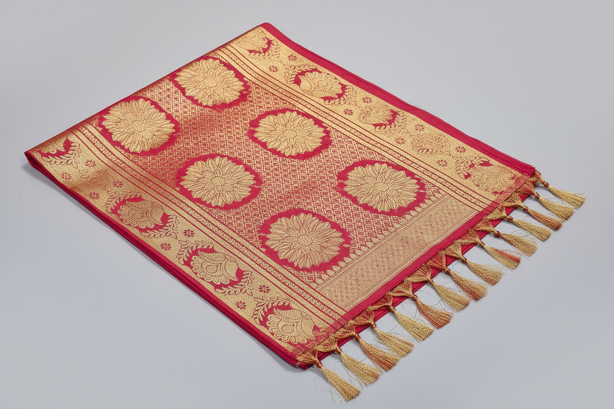 Silk welcome shawl|Zari work Flower Silk Grand Style Classic Puja Shawl - 2.25|dance arangetram welcome shawl|