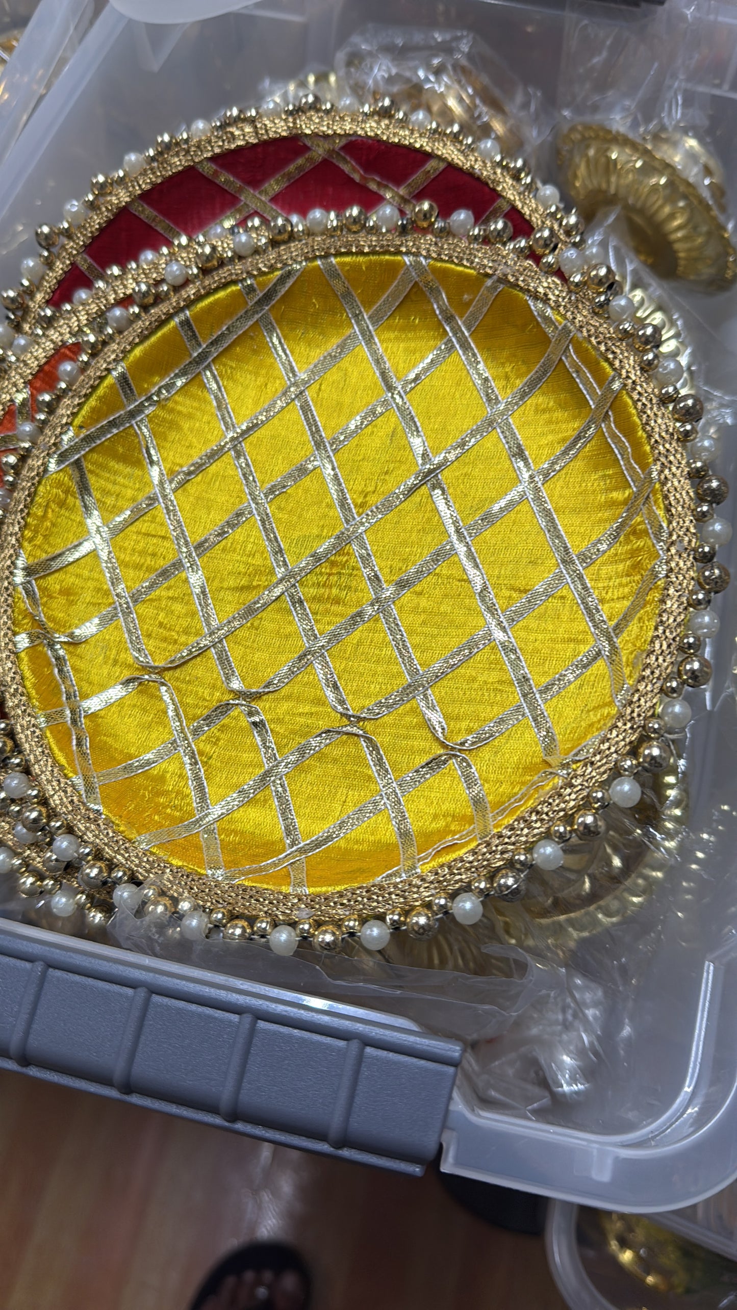 Cloth design work steel plate|pooja thali|pooja plate| Housewarming Gift, Thambulam Plate, Pooja Gift, Return Gift, Navarathri gift, Diwali Gift