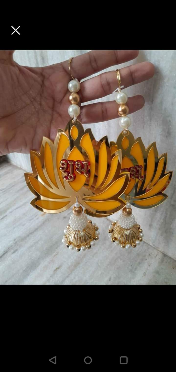 Lotus Flower Subh Labh Hangings for Decoration 10x20cm - Indian Wall Decor for Festivals Home, Temple &amp; Door