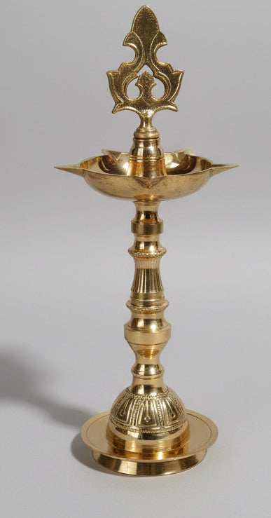 Brass Fancy Muruga Vilakku - 10 Inches |Karaikudi Pirai Design Brass Lamp|Deepam|5 Face OOm Kuthu Vilakku | 5-Wick Traditional Oil Lamp for Home Mandir|Diya Lamp for Puja|Traditional Samai Lamp Kuttu Vilakku | Panchmahal Deepam - Indian Gifts