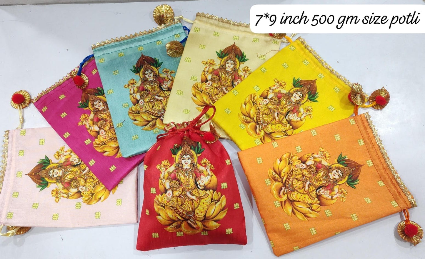 printed Silk Potli Bag | Embroidered Design | Indian Wedding Return Gift Pouch|silk threaded potli bags | Indian Wedding Favor, Diwali Return Gift |Favors Housewarming Gifting | silk return gift bags| Housewarming Gifts |Traditional Return Gifts
