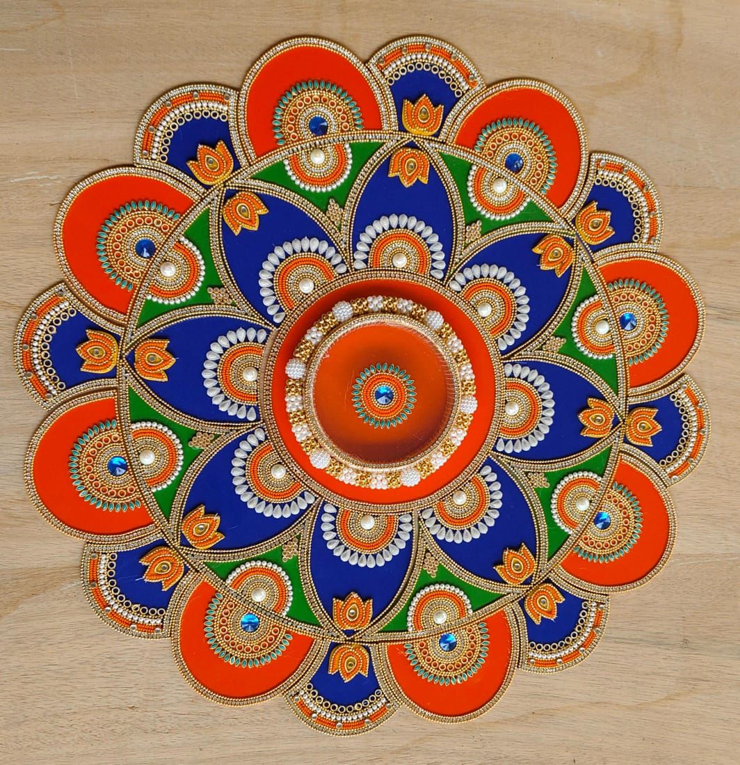 Handmade Acrylic Rangoli for home And Temple Decor, Traditional Multicolor Adjustable Rangoli 18X18 Inches