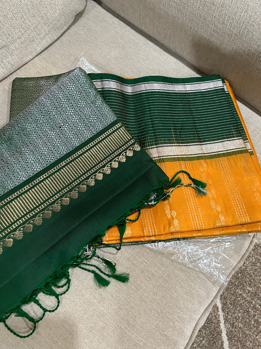 Kanchivaram silk saree yellow and green