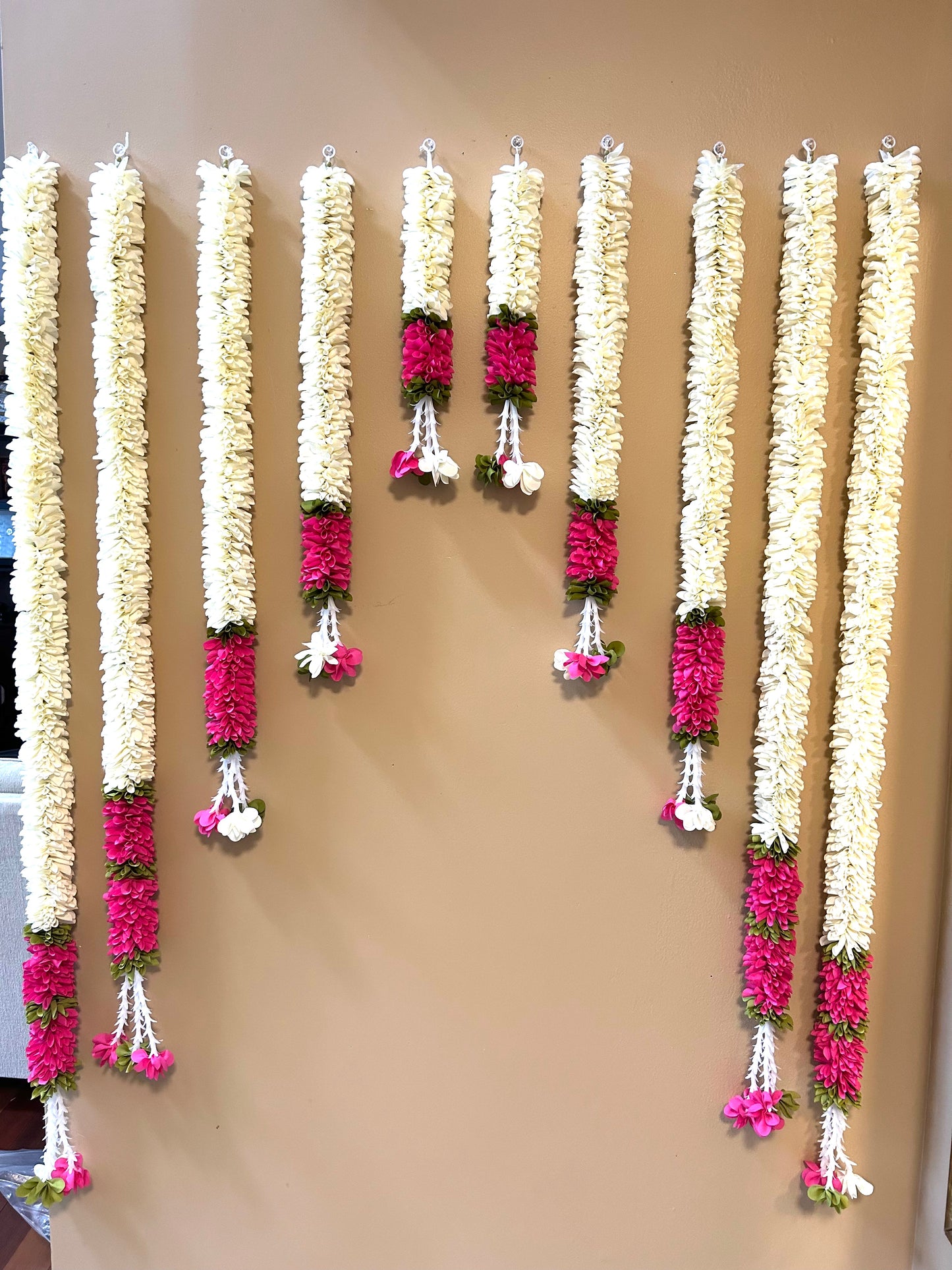 Indian Artificial flower garland|White and Pink Garland| pooja backdrop garland set for housewarming/festival decorations/pink garlands