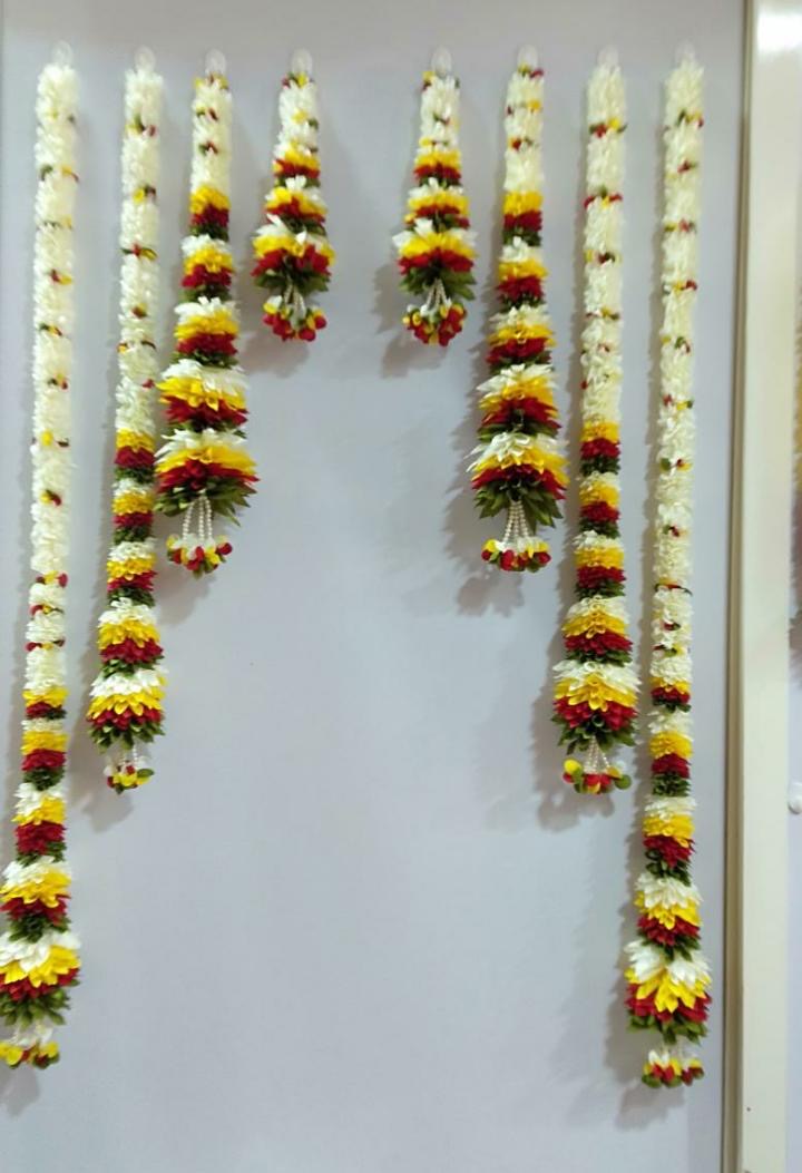 8 pc set Indian Artificial garland pooja backdrop garland set for housewarming/festival decorations