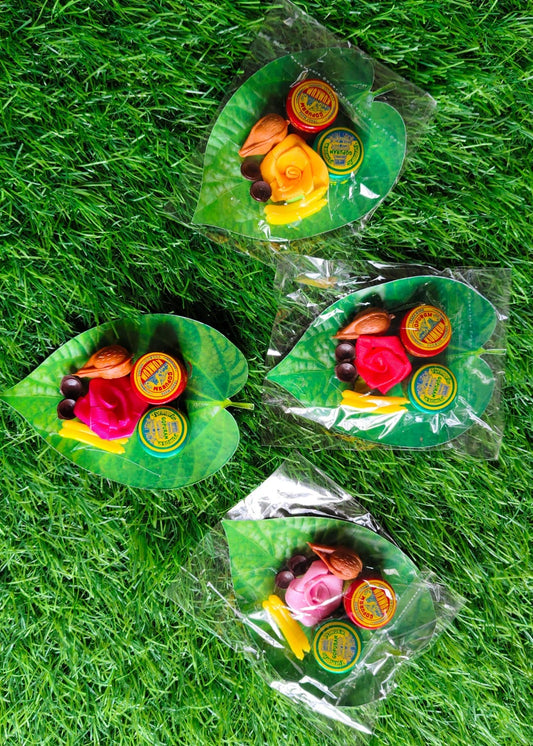 Pan leave Haldi Kumkum Packets, beetal leave Thambulam set, Gopuram pan leaf tambulam,Pooja Return Gifts, Wedding Favors 5pc