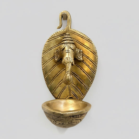 Brass Ethnic Wall Hanging Ganesha with diya |Home Decor Item/Best House Warming Gift/Home Decorative by Indian Collectible 1 pc