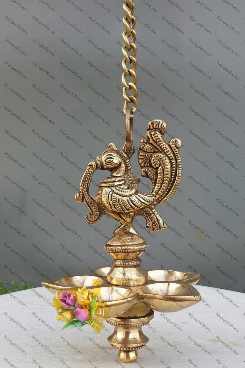 brass peacock hanging diya/ villakku/brass hanging lamp | Brass Annam vilakku Oil Lamp | Traditional Indian Pooja Vilakku| decorative hanging lamp for housewarming gifts