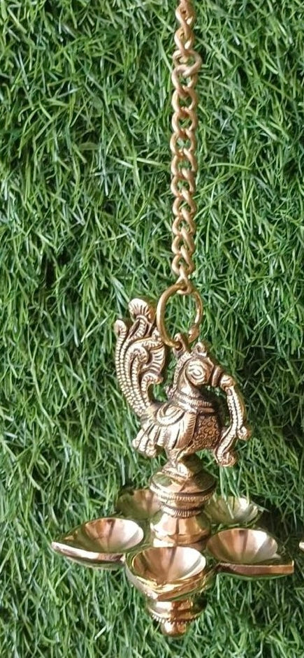 brass peacock hanging diya/ villakku/brass hanging  lamp Brass Annam Kuthuvilakku Oil Lamp | Traditional Indian Pooja Vilakku