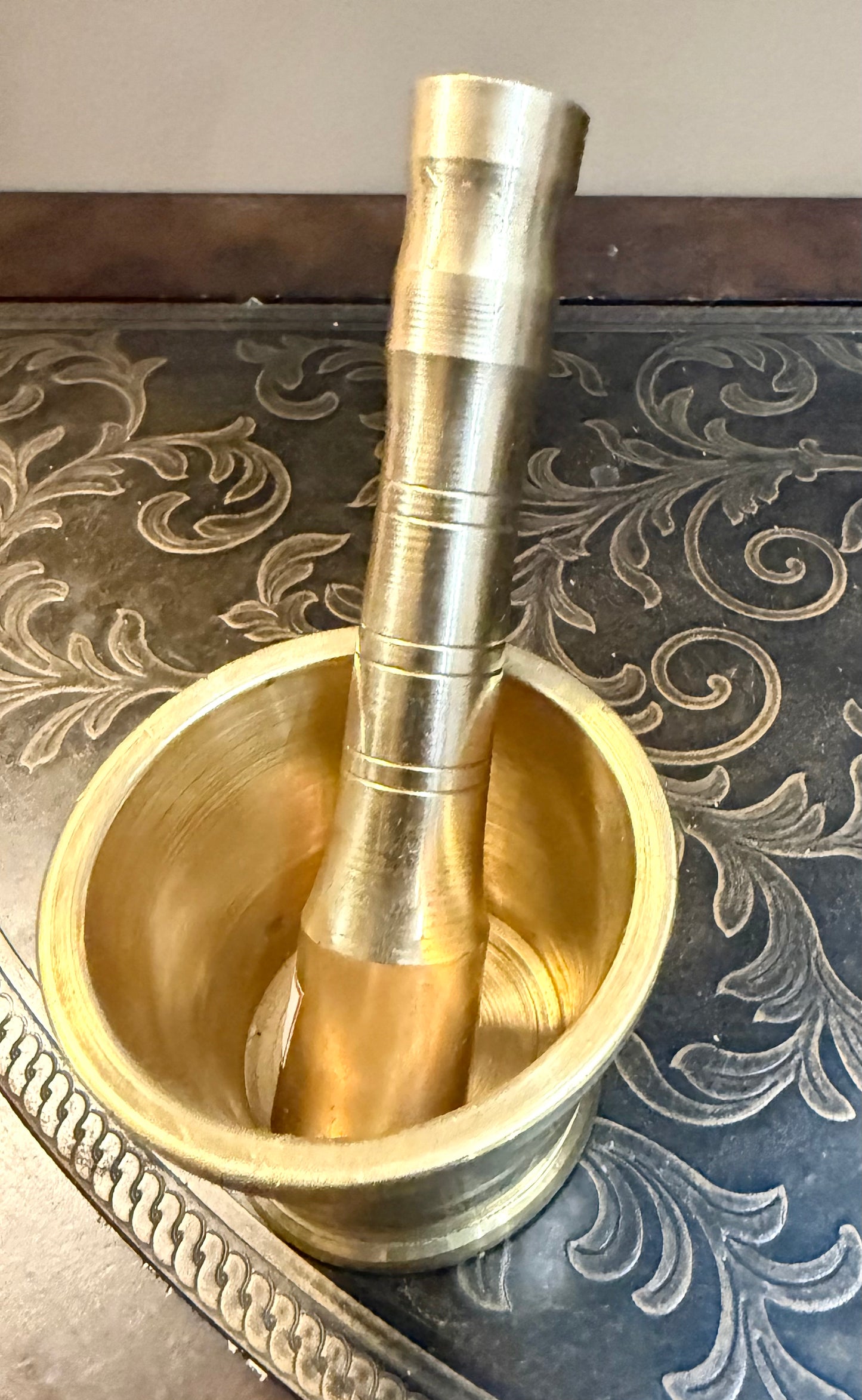 Solid Bronze Mortar and Pestle | Pure Brass Mortar Pestle Traditional Peetal Khal Batta For Spices|Home Kitchen Utens