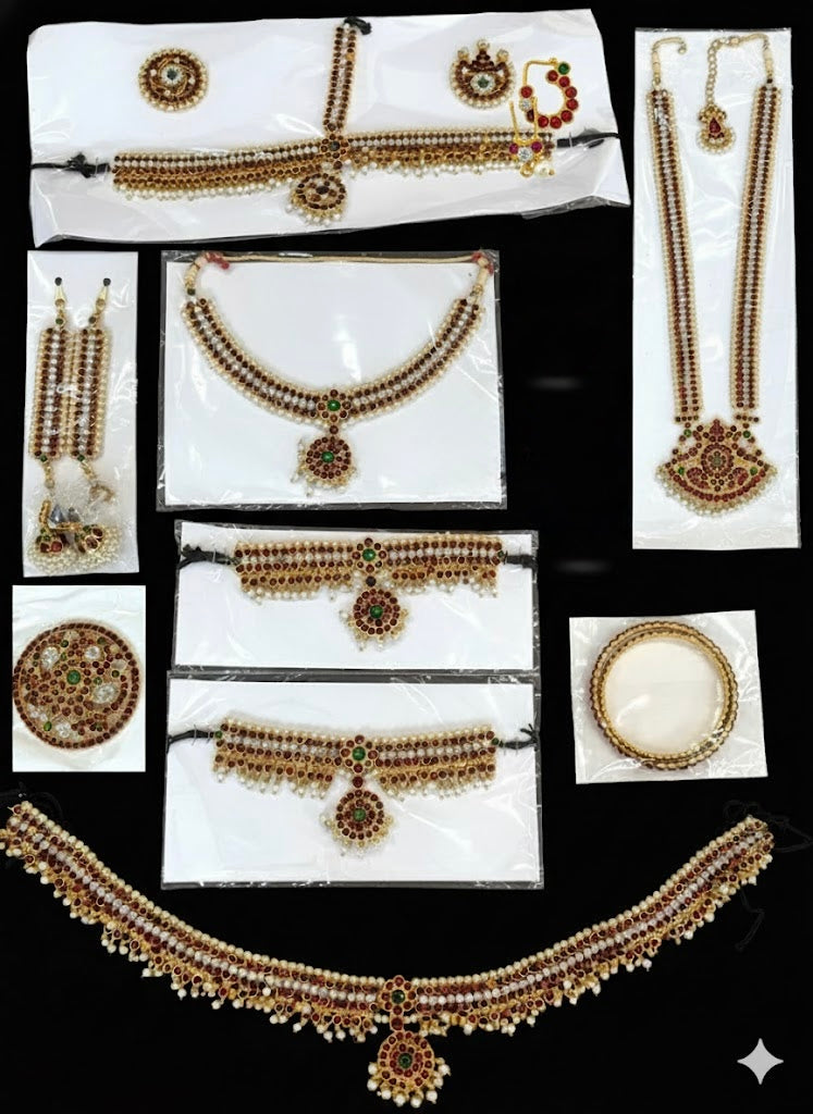 Bharathanatyam Dance Jewellery full Set| Kemp Bharatanatyam Jewelry/ Stone & Pearl Jewelry Set For Dance