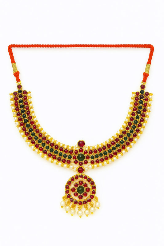 Pearl Kemp temple Indian jewelry | Short Necklace | Bharatnatyam Kuchipudi Engagement Weddings Birthdays | Classical Dance Jewelry