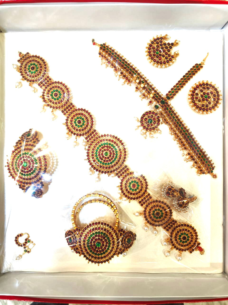 Bharathanatyam Dance Jewellery full Set| Kemp Bharatanatyam Jewelry/ Stone & Pearl Jewelry Set For Dance