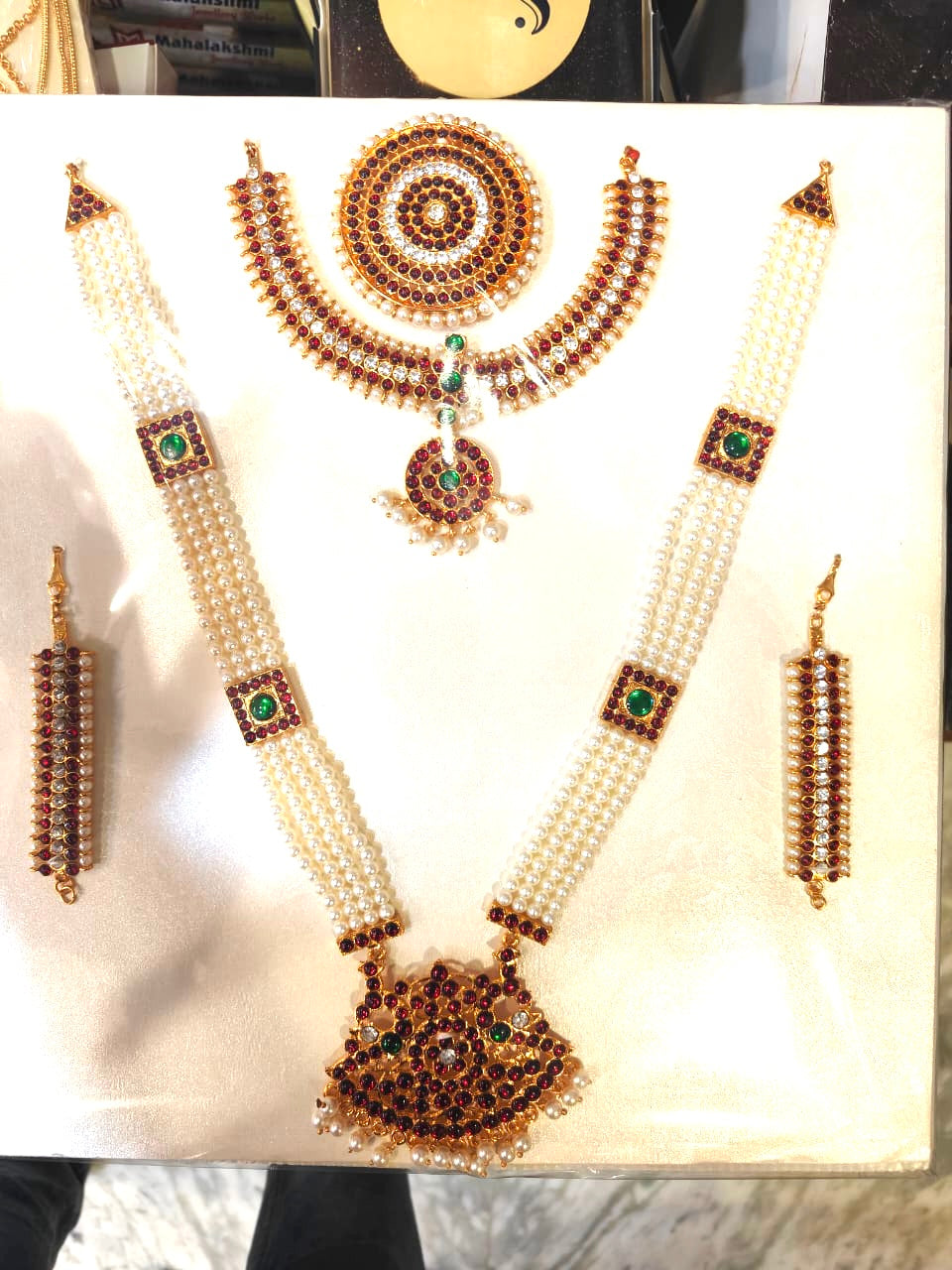 Bharathanatyam Dance Jewellery full Set| Kemp Bharatanatyam Jewelry/ Stone & Pearl Jewelry Set For Dance