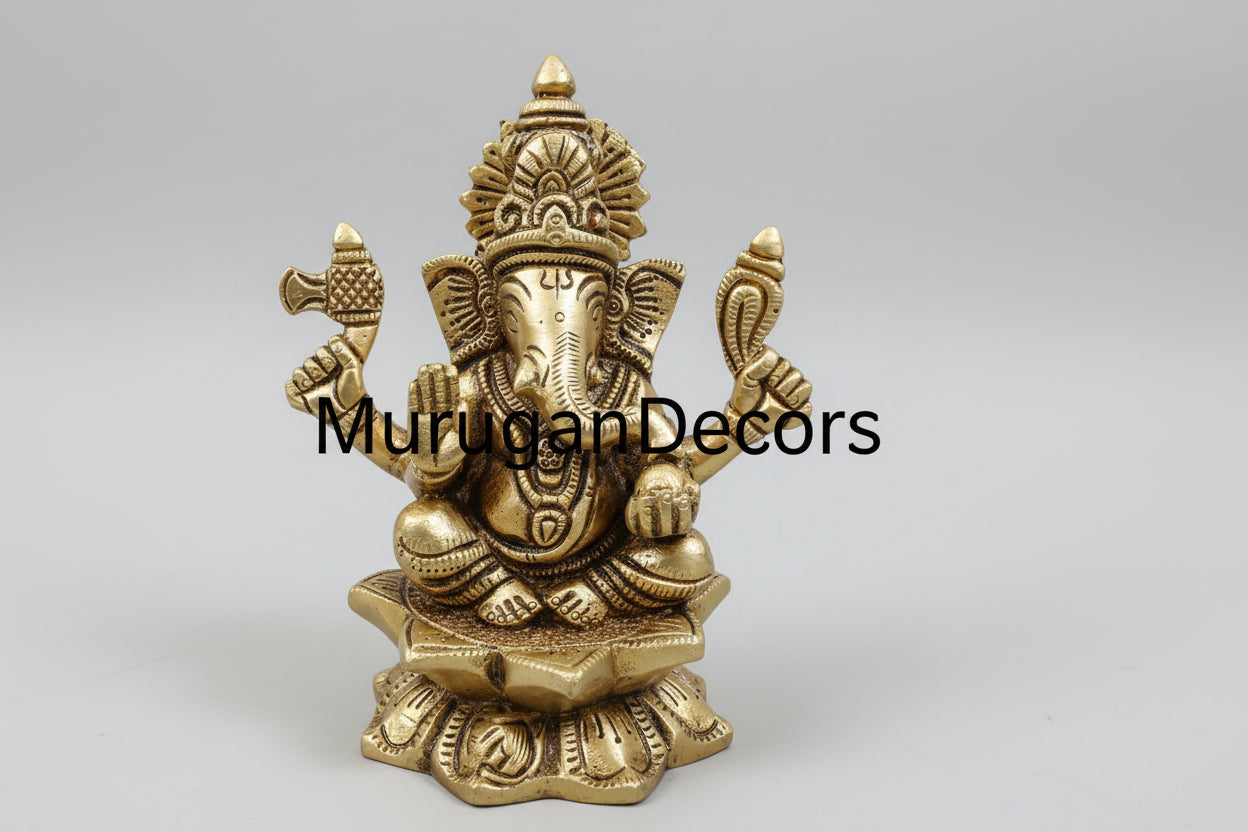 Brass Hindu god idols | 5 inch Ganesha and Lakshmi God statues with Lotus for pooja room | Vinayakar & Lakshmi Murti | Antique Brass Statue|Lakshmi |Vinayagar | Lakshmi brass Statue for Hindu pooja